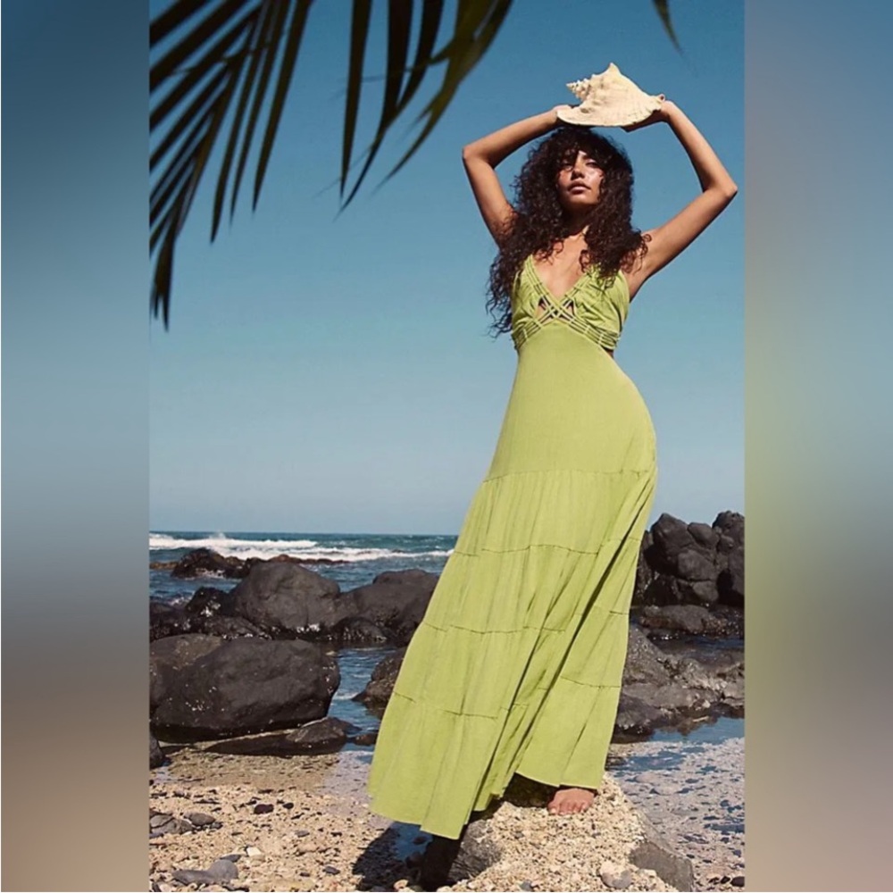 Free People Green Spaghetti Strap Sundress Maxi